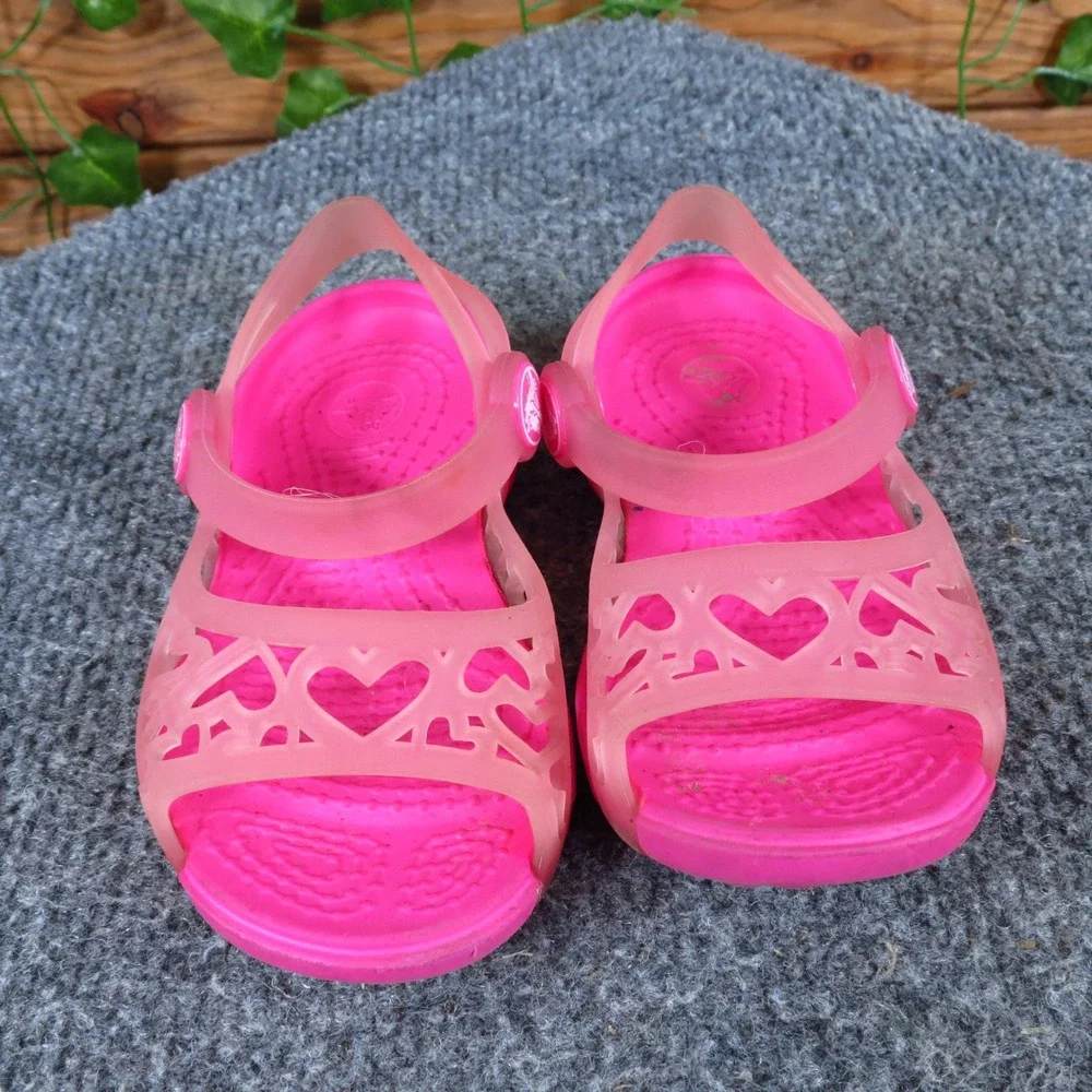 Crocs Adrina Hearts Toddler Girls Sandals‎ Size 6 Summer Play Pink Synthetic